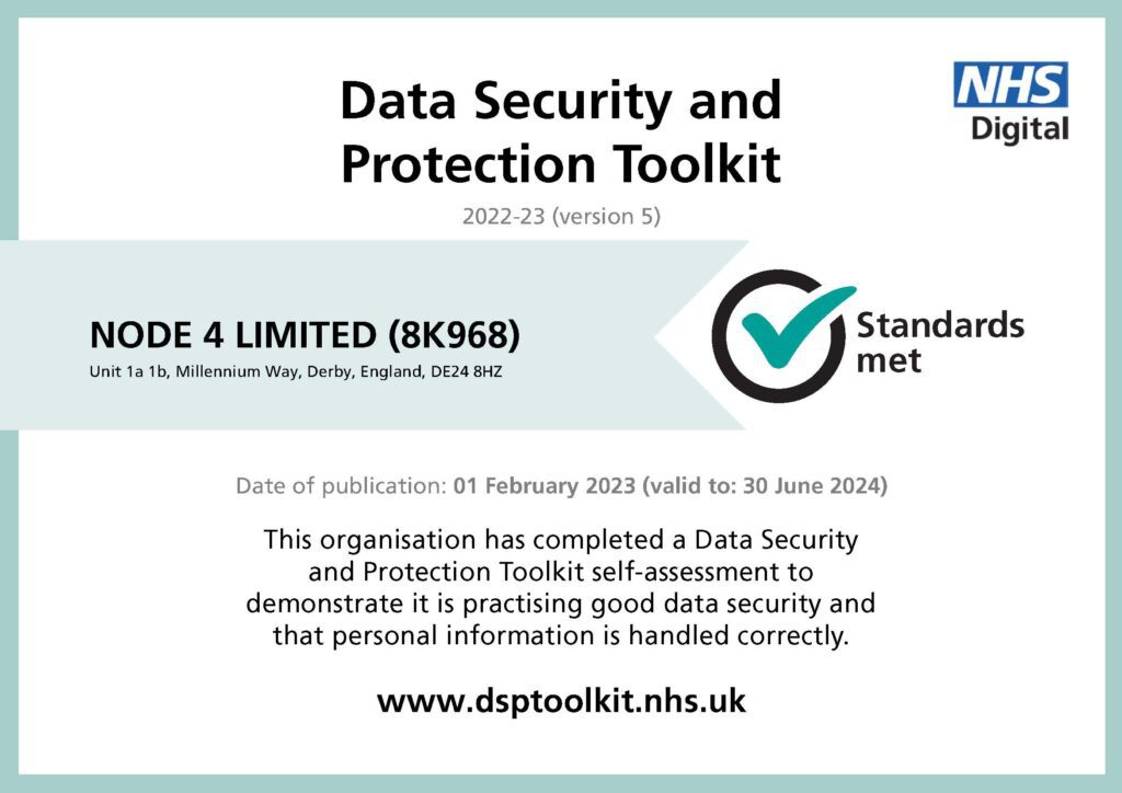 NHS Digital Security Toolkit Certificate